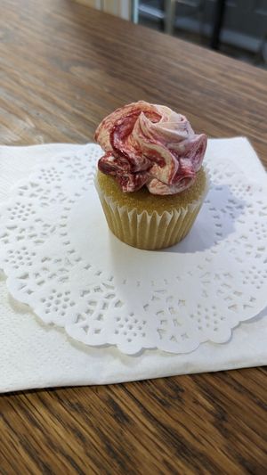 Mini raspberry swirl cupcake at Crumbs & Doilies in London