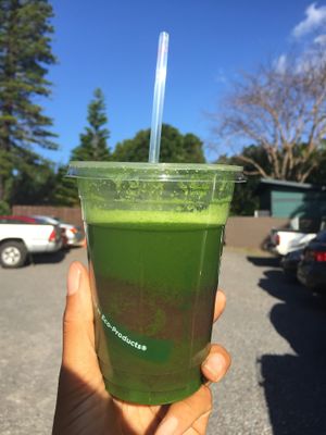 Emerald- green juice from their juice bar.  at Mana Foods in Paia