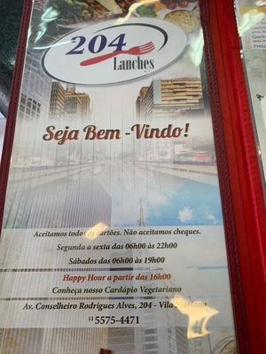 Veg menu  at Lanches 204 in Sao Paulo