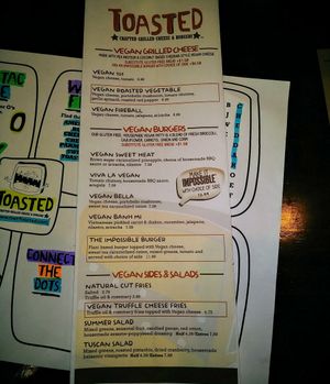 Vegan menu. You have to ask for it. at Toasted in Windermere