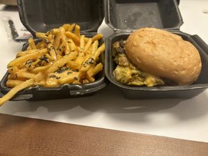 Bella Burger and Vegan Truffle Cheese Friess  at Toasted in Windermere