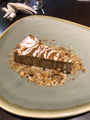 Baked Cheesecake with salted caramel. at Bamboo Plant Power in Cape Town