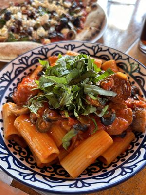 Mushroom sausage pasta special  at Casa Italia in Nuevo Arenal