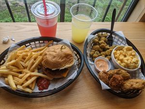 Korny burger and VFC mix box. at Korny Vibes in Houston