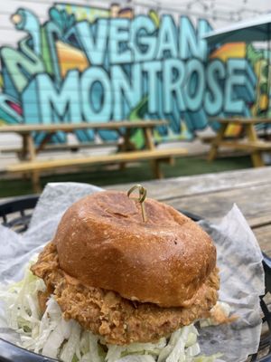 Chicken burger at Korny Vibes in Houston