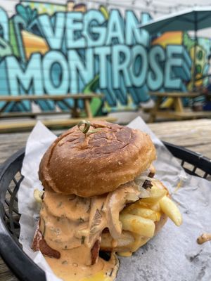 Burger at Korny Vibes in Houston