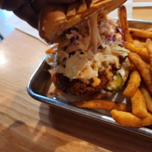Nashville hot chick'n with coleslaw! at Korny Vibes in Houston