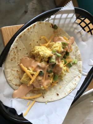Breakfast taco💗love dat sauce   at Korny Vibes in Houston