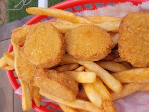 Chick'n nuggets with fries at Korny Vibes in Houston