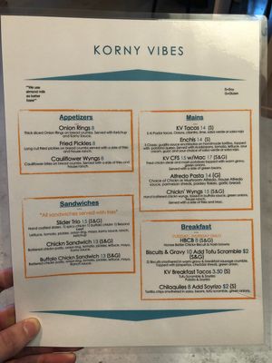 Menu Jan 19, 2020 at Korny Vibes in Houston