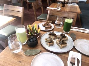 humus with beetroot, sandwiches and eggplant mushroom focaccio at Cajui in Sao Paulo