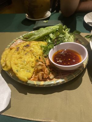 banh xeo (rice paper was hiding under the greens!!)  at Morning Glory Original in Hoi An