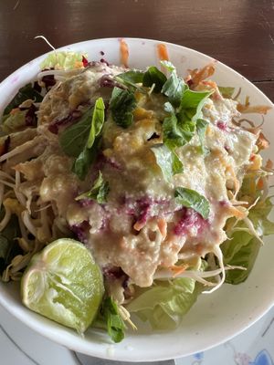 “Budget salad” with cashew basil dressing  at Segara Lestari in Tejakula