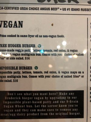 Menu at Broderick Roadhouse in Walnut Creek