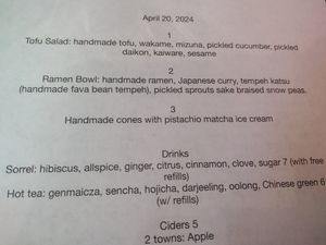 420 menu at Sound & Savor in Oakland