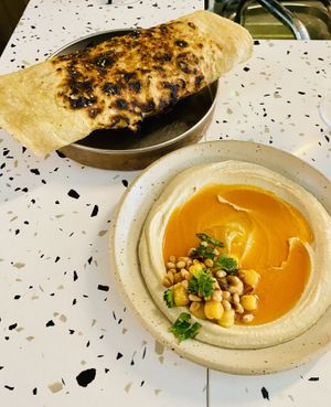 Humus burnt butter & pine nuts and flatbread !   at Bubala - Spitalfields in East London