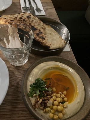 Hummus and bread at Bubala - Spitalfields in East London
