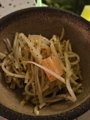 Daikon, pear, rhubarb at Bubala - Spitalfields in East London