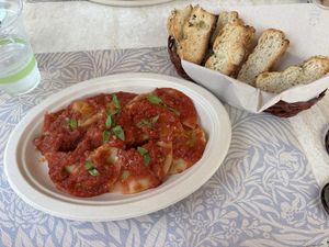 Tofu and mushroom ravioli, comes with bread  at La Rucola in Tenerife