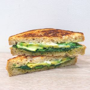 Eat your greens - Pesto, zuchini, spinach, avocao & 'mozarella' at Jumi's Cafe in South Yarra