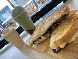 Mushroom truffle toastie  at Jumi's Cafe in South Yarra