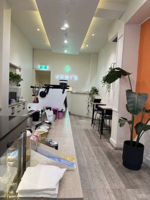 The seating interior  at Jumi's Cafe in South Yarra