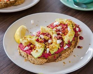 Jumi's Avo supertoast (with feta- can be made without as a vegan option) at Jumi's Cafe in South Yarra