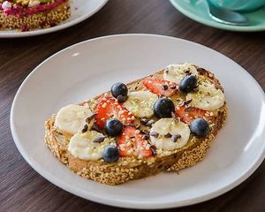 Nutty Nourish supertoast- a staff favourite! at Jumi's Cafe in South Yarra