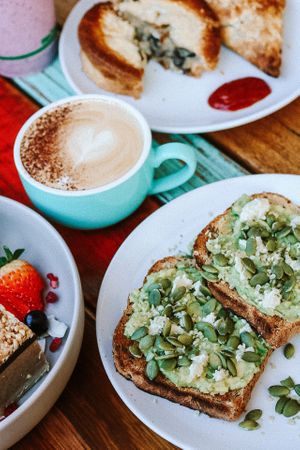 Avocado mash and creamy mushroom pie at Jumi's Cafe in South Yarra