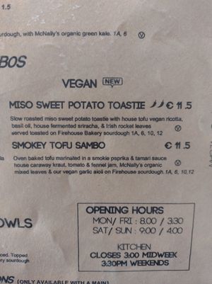 Vegan menu as of December 2024 at Groundstate Coffee in Dublin