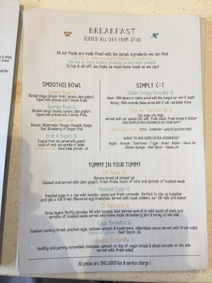 Breakfast menu at Coffee & Thyme in Ubud