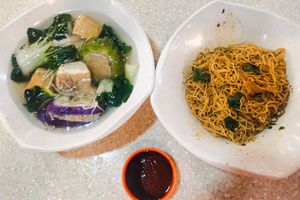 Hakka Yong Tau Foo with wan ton noodles at Pine Tree Cafe 长春树 - Lucky Plaza in Central Singapore