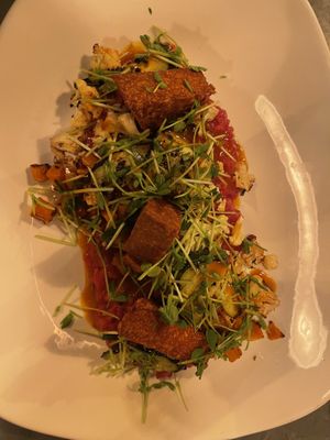 Beet risotto with tofu  at The Copper Fox in Springfield