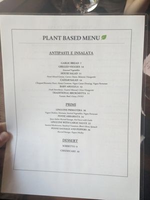 Plant based menu - separate upon request at La Locanda Ristorante Italiano in Scottsdale