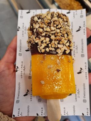 Mandarin lolly with dark chocolate and almonds at Loco Polo in Sevilla