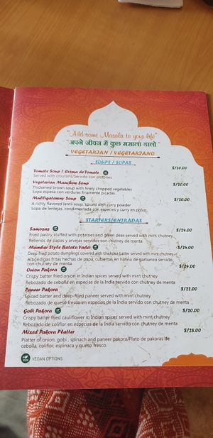 Menu 1 at Taste of India in Cusco