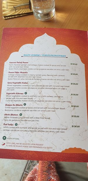 Menu 2 at Taste of India in Cusco