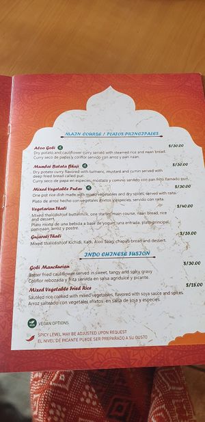 Menu 3 at Taste of India in Cusco