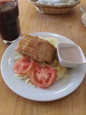 Broccoli pastry with salad and olive dressing at Ganimedes in Piura