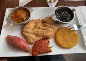 Bijao (I think) platter with a vegan meat empanadaas  at El Trapiche in Panama City