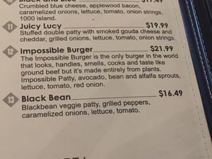 Impossible burger price went up at WTF Burger Bar in Cabo San Lucas