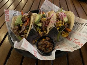 Impossible meat tacos (unfortunately bland)  at WTF Burger Bar in Cabo San Lucas