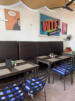 Inside seating at WTF Burger Bar in Cabo San Lucas