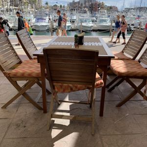 Marina side seating at WTF Burger Bar in Cabo San Lucas