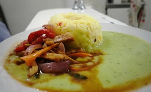 Spinach puree with tenderloin.  at Matheos - Tacna in Piura