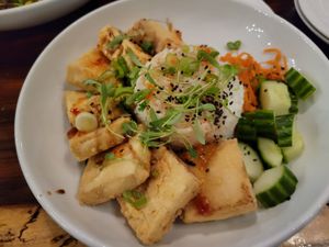 Chickpea tofu rice bowl at Caracara in Dunedin