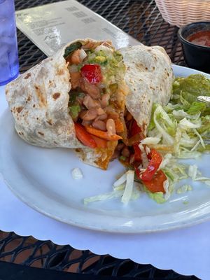 Vegan burrito. at Jardines de San Juan in San Juan Bautista
