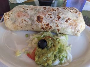 Val's vegan burrito at Jardines de San Juan in San Juan Bautista