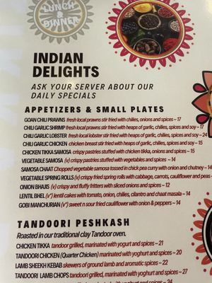 V* indicates vegan option  at Tikka Bar in Key West