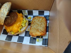 Love the bagels here!  Sausage, egg, and cheese at Birch Cafe in Highland Heights